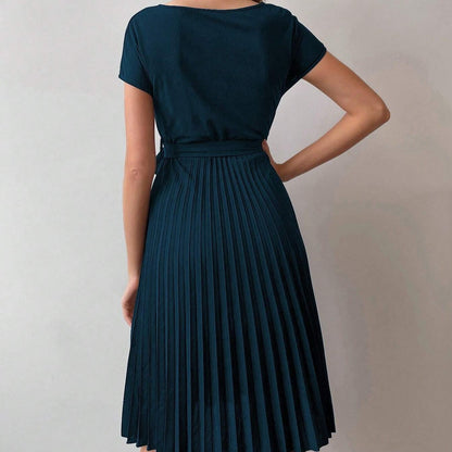 Belted Pleated Batwing Dress
